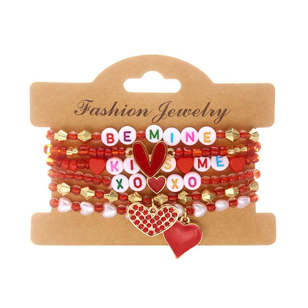 Handmade Design Soft Clay Beaded Bracelet Letters Heart Pendant Hand Chain  New Year Gift