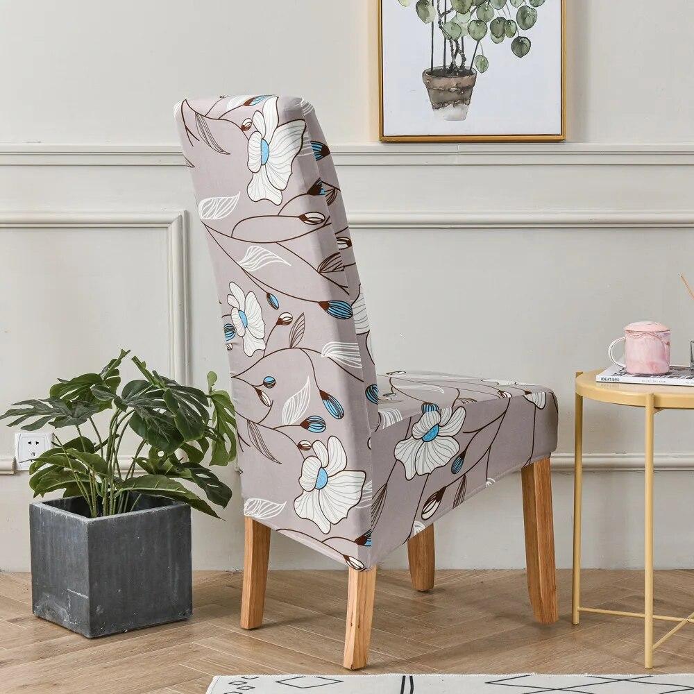 XL-Größe Esszimmerstuhlbezug, Blumendruck, große Größe, Stretch, lange Rückenlehne, Stuhlkissen, Möbelschutz, staubdichter Sitzbezug
