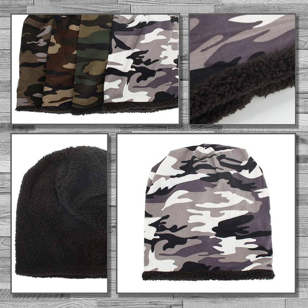 LEX STANDARD Camouflage Knit Cap with Fleece Lining for Warmth Men's Fall/Winter (CH027, Gray)