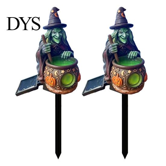 Outdoor Solar Powered Resin Sculptures Dragon Garden Statue Light, Halloween Witch Pathway Warm Figurine Lighting LED Glow, Gothic Medieval