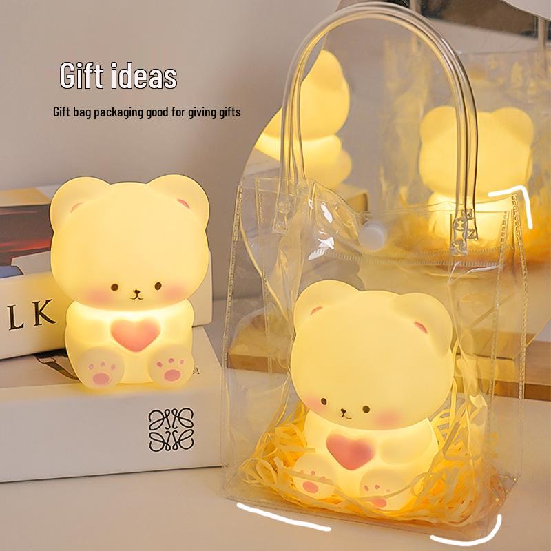 Creative Heart Bear Night Light - Cute Bedroom Lamp & Pinchable Luminous Toy, Perfect Qixi Gift for Girlfriend