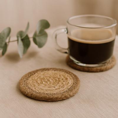 Jute Cotton Coasters 10cm Natural Border 4-Pack