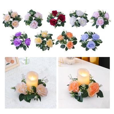 Candle Rings Wreaths Decorative 9inch Artificial Floral Flower Garland for Christmas Tabletop Wedding Thanksgiving