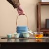 Crystal Glaze Travel Tea Set, Kiln Change Express Cup Cover Bowl, Household Kung Fu One Pot Two Cups Outdoor Portable Bag