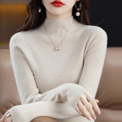Cashmere Sweater Women's Half High Neck Base Sweater Autumn and Winter Slim Fit Knit Inner Top Solid Color Thickened