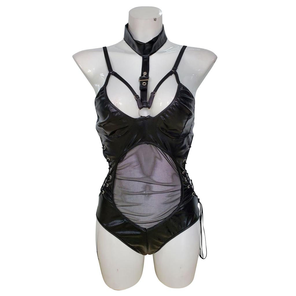 Damen-Damenmode, sexy Leder-Body, rückenfrei, einteilige Dessous