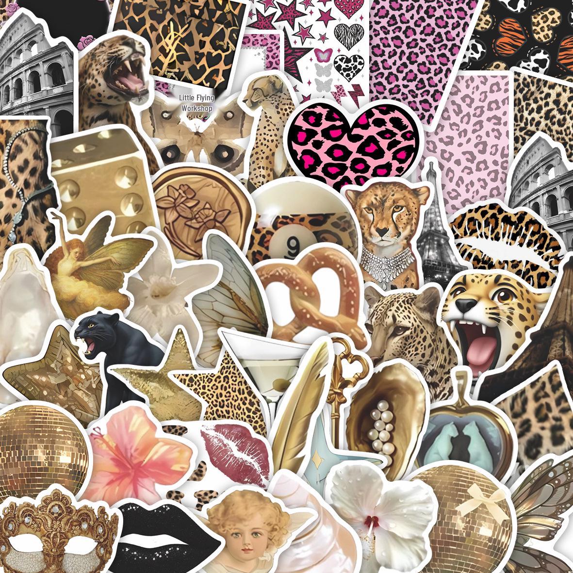 

50-Pack Leopard Print Aesthetic Stickers for Phone Cases, Notebooks, iPads - Waterproof DIY Decorative Set