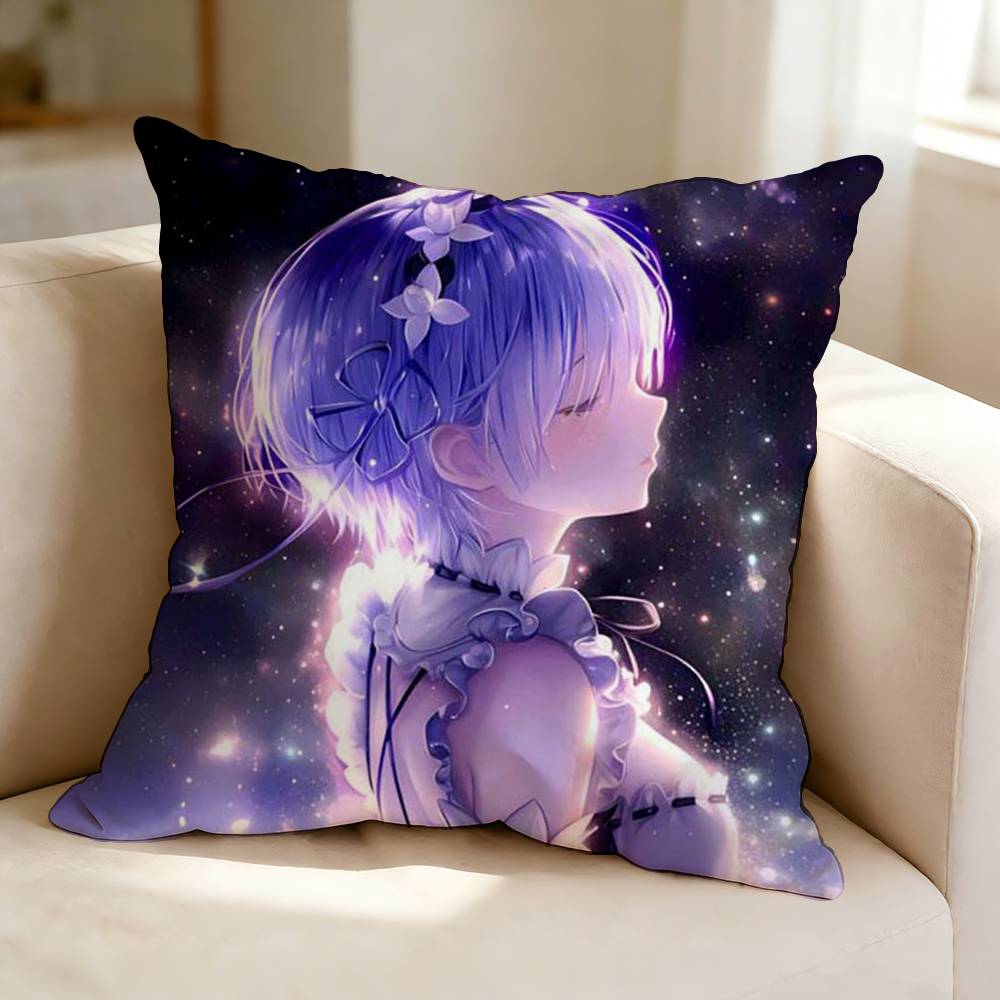 RRe Zero Cool Anime RRem Pillow Case Square DoubleSided Sofa Cushion Cover Bedroom Bedside Pillow