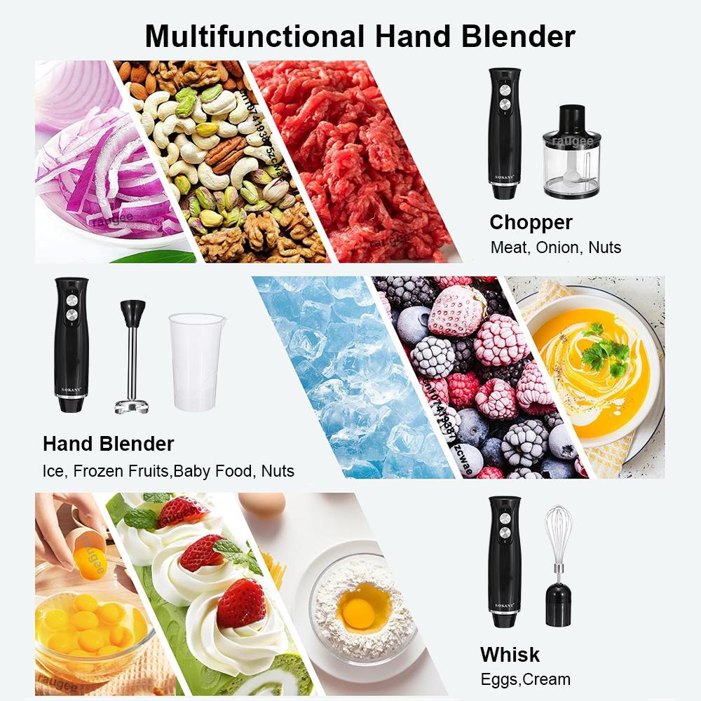 Electric Blender Handheld Meat Vegetable Rotary Mixer 4 in 1 Smoothies Whisk Machine Kitchen Immersion Blender Food Chopper