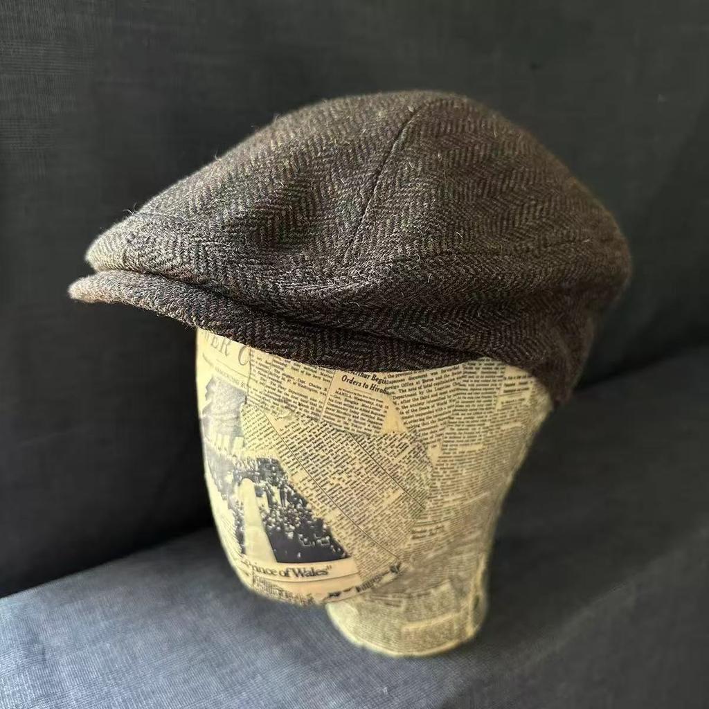 Jesień Nowość Duży Rozmiar 62 cm Kraciasty Wełniany Męski Vintage Beret Malarski Damski Literacki Retro Gazeciarz Duży Rozmiar Casual Czapka Ivy S-XL