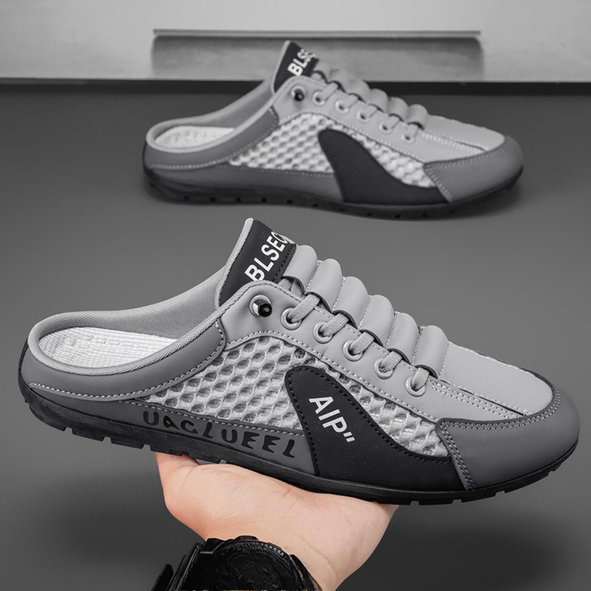 

Мужские летние дышащие сетчатые полутапочки, ленивые туфли на одну ногу, модные и универсальные повседневные туфли на мягкой подошве 44 серый