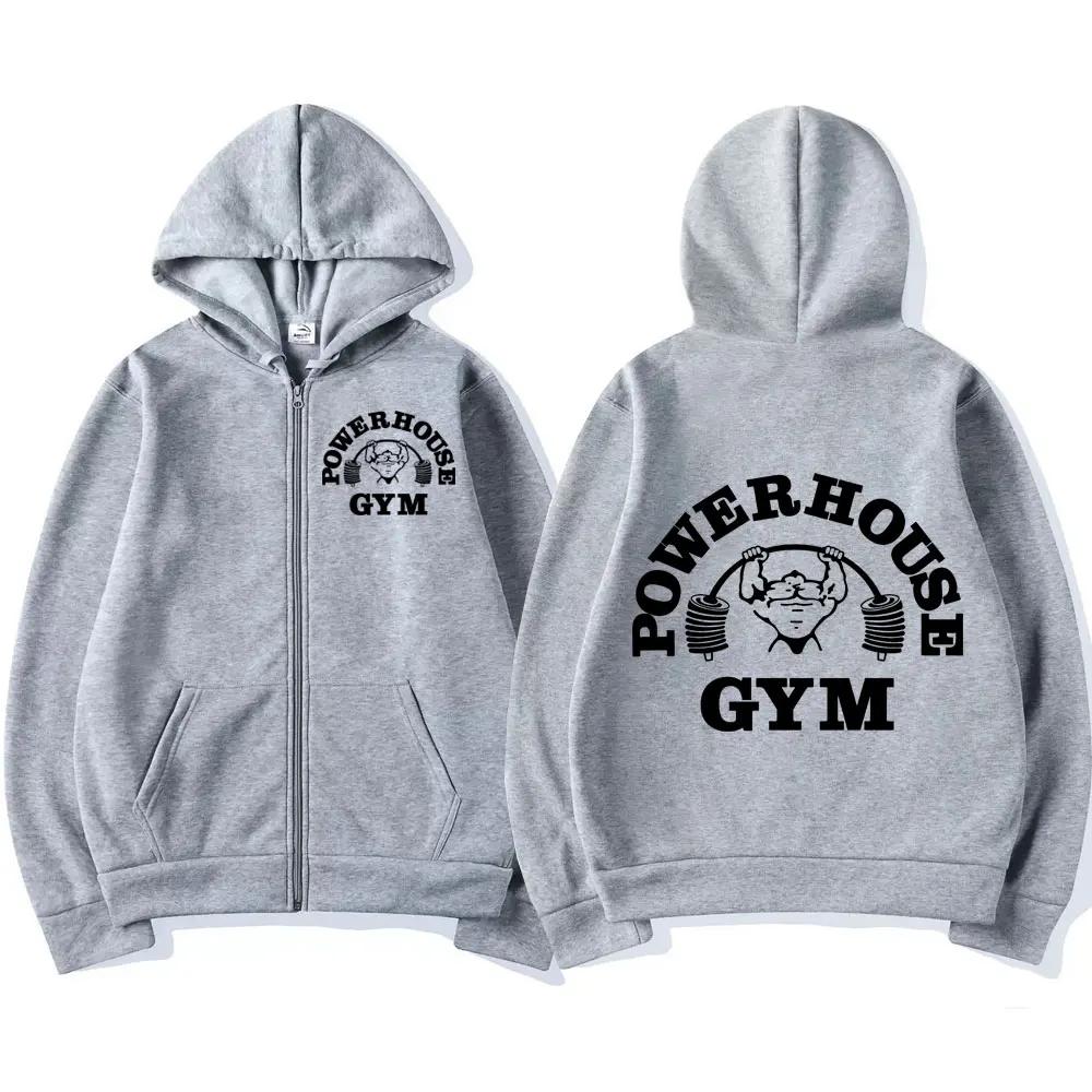 

Powerhouse Gym Двосторонній принт Логотип Худі на блискавці Чоловіки Жінки Тренд Вінтажний Зіп-ап Толстовки Повсякденна Мода Вільні Худі на блискавці 3XL