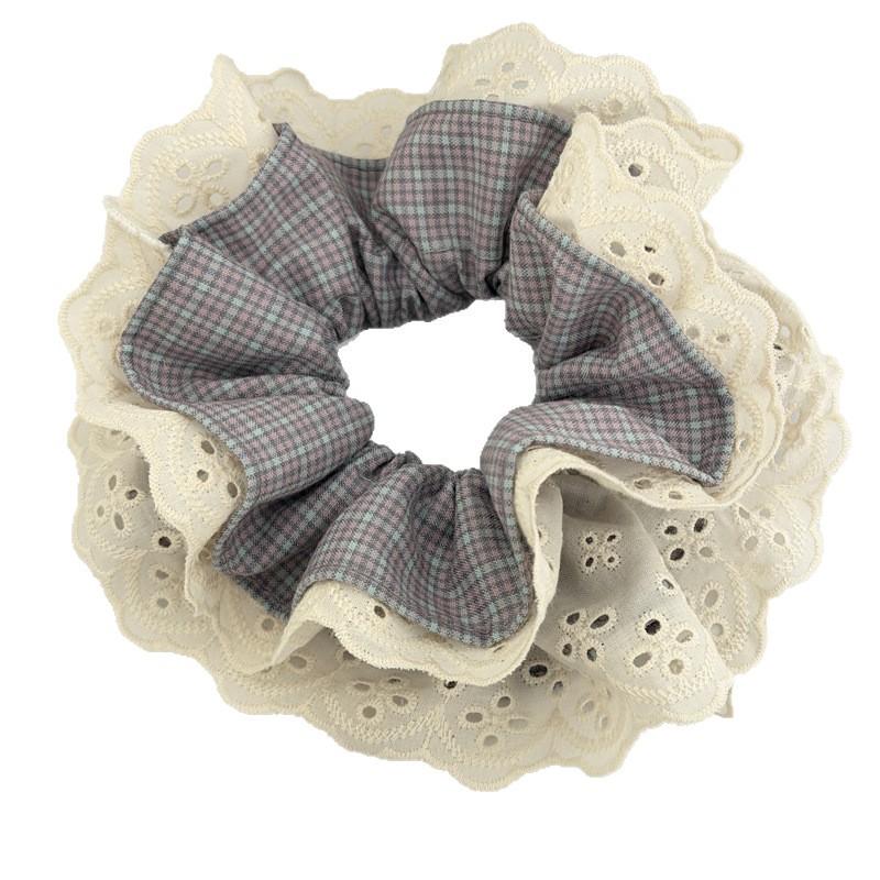 Fashionable and Sweet Check-patterned Fabric Hair Band with A Big Hairpin and A Headband for A Chic Ponytail
