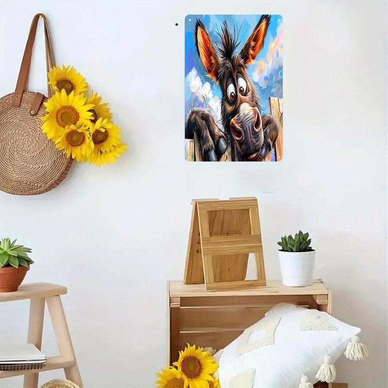 1 piece of cute cartoon donkey tin painting wall hanging plaque, home wall decoration, animal theme, children's room, bedroom, l