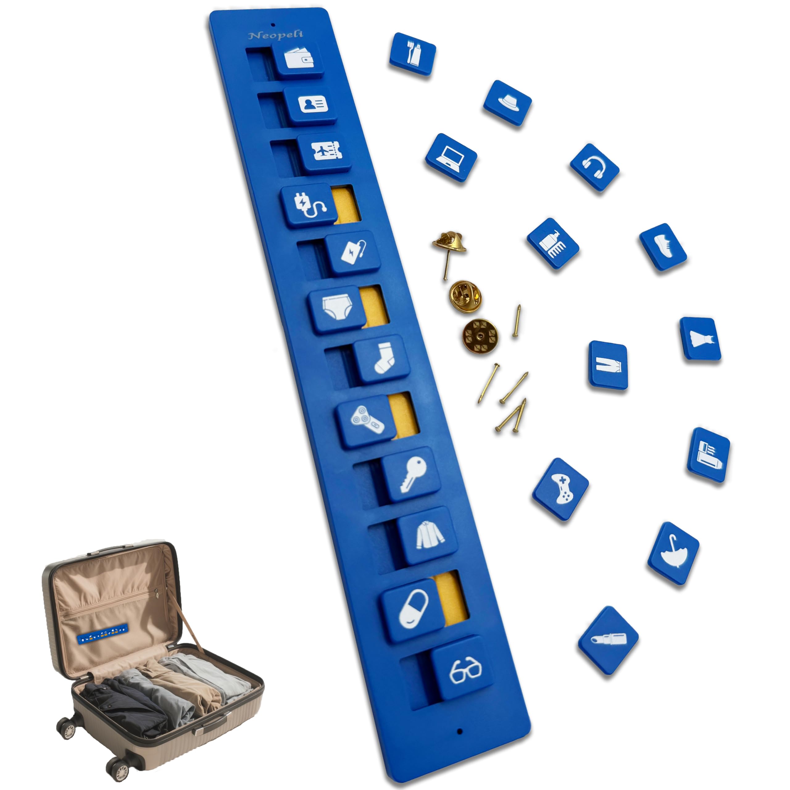 

Напоминание о списке вещей для путешествий 24 регулируемых бегунка Портативный инструмент-напоминание для багажа, авиаперелета, водонепроницаемый и прочный синий