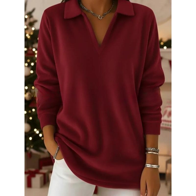 TIFICY Damenmode, lässig, einfarbig, mit Druck, Frühling, Herbst, langärmelig, Polokragen, Pullover und lange Ärmel