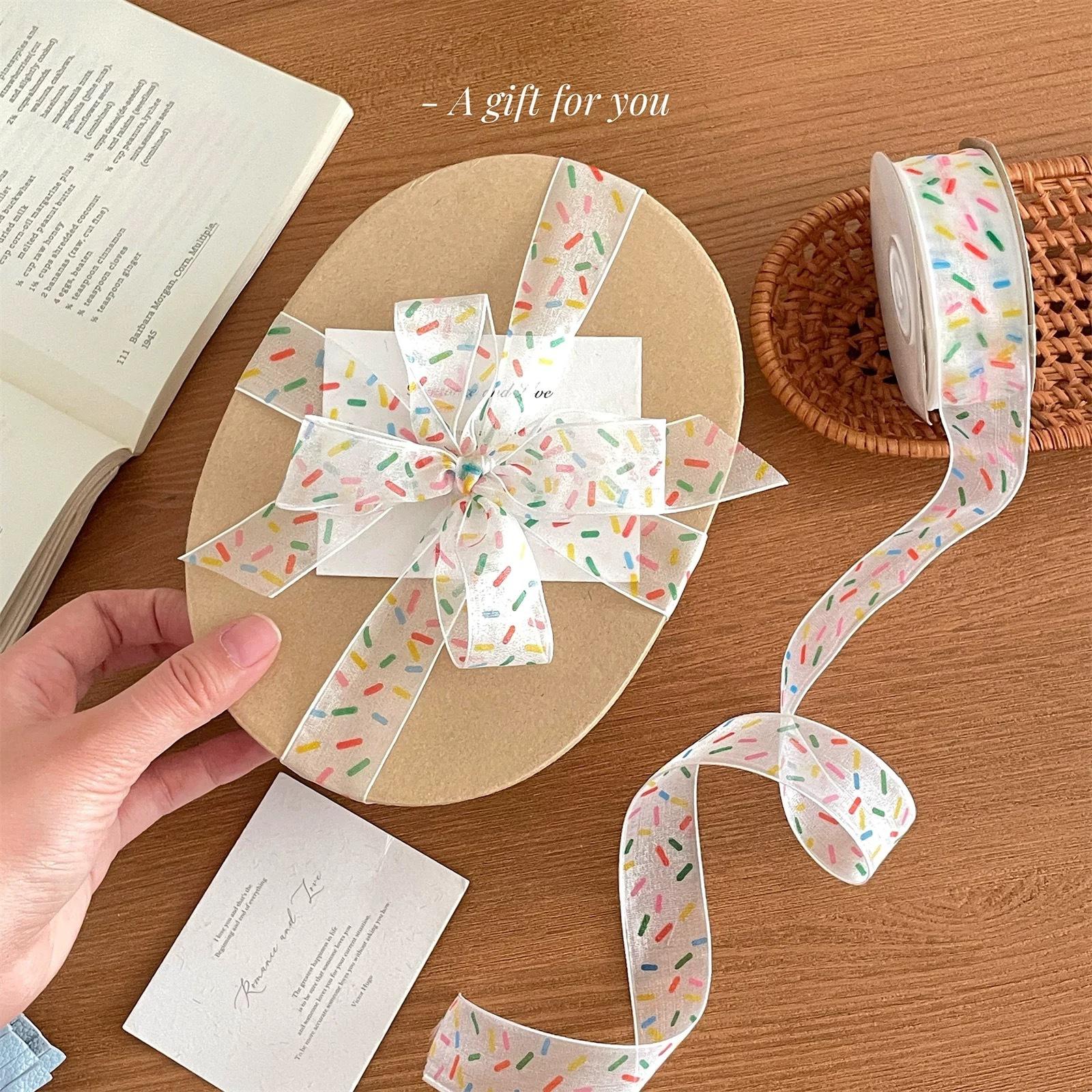 

2.5CM Beautiful Colorful Ribbons Candy Color White Chiffon Ribbons Birthday Gift Box Packaging Material