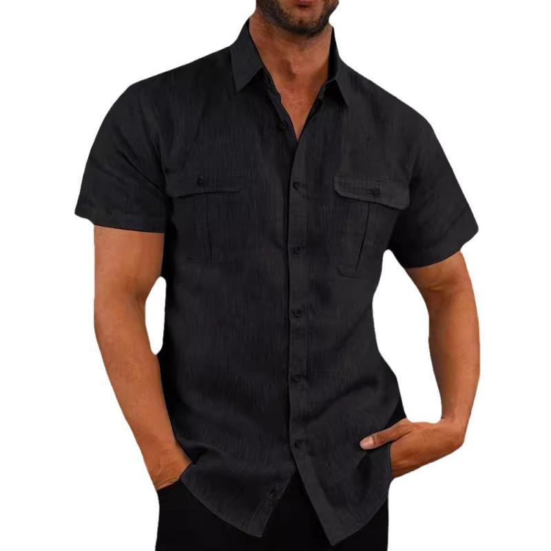 Men's Summer Business Shirt with Double Pockets, Short Sleeve Shirt, Casual Vacation Top