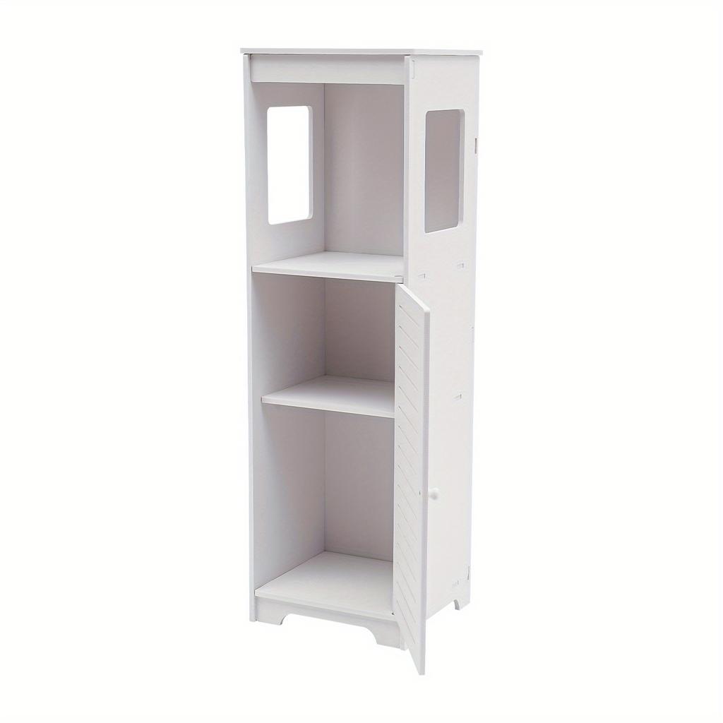 4-Tier White PVC Bathroom Storage Cabinet – Floor Standing Organizer with Ventilated Door – 35.4 Inch Tall
