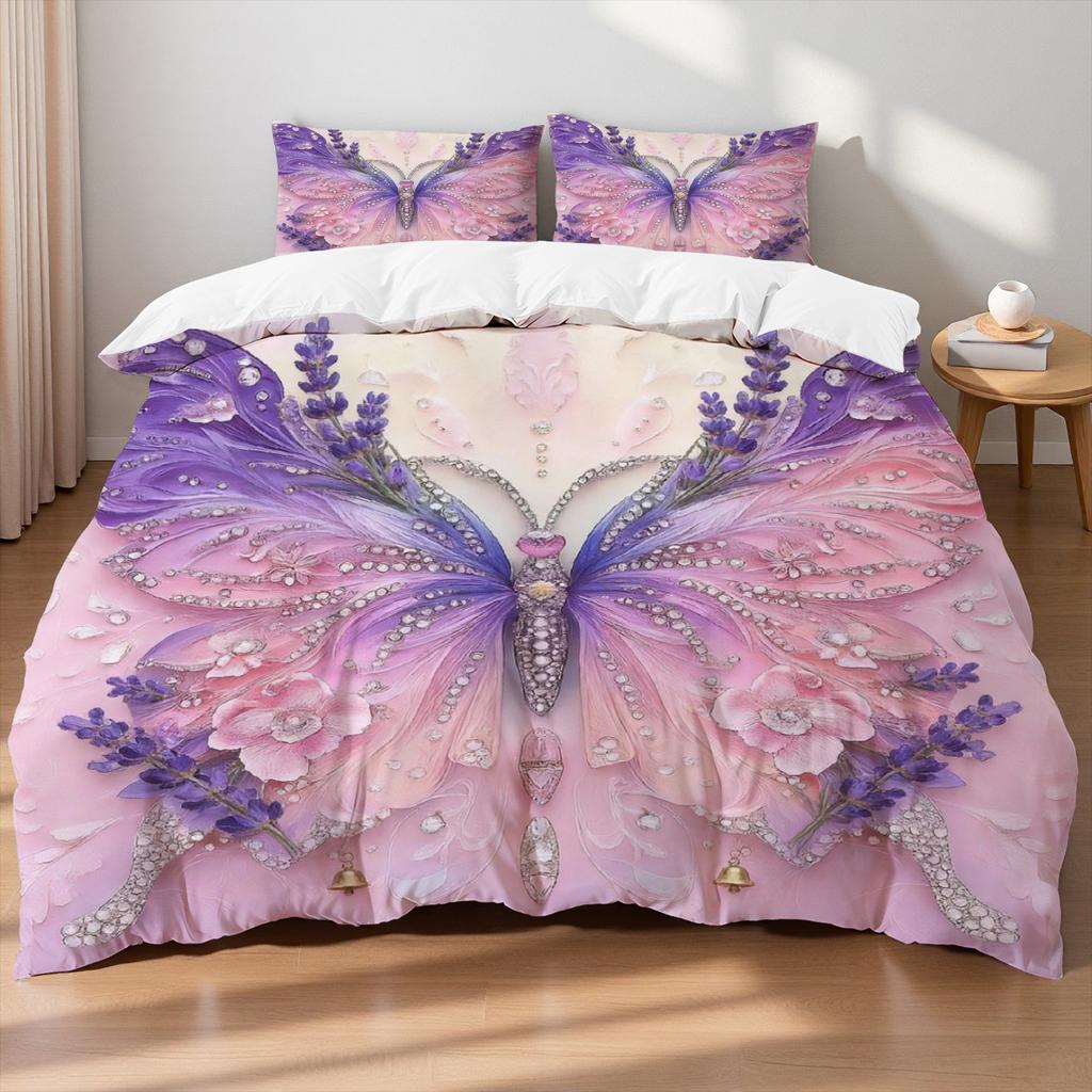 3pcs Pink Purple Bedding Set Blue Fantasy Style Butterfly Print Comfortable King Queen Twin Single Size Bithday Gift for Sister