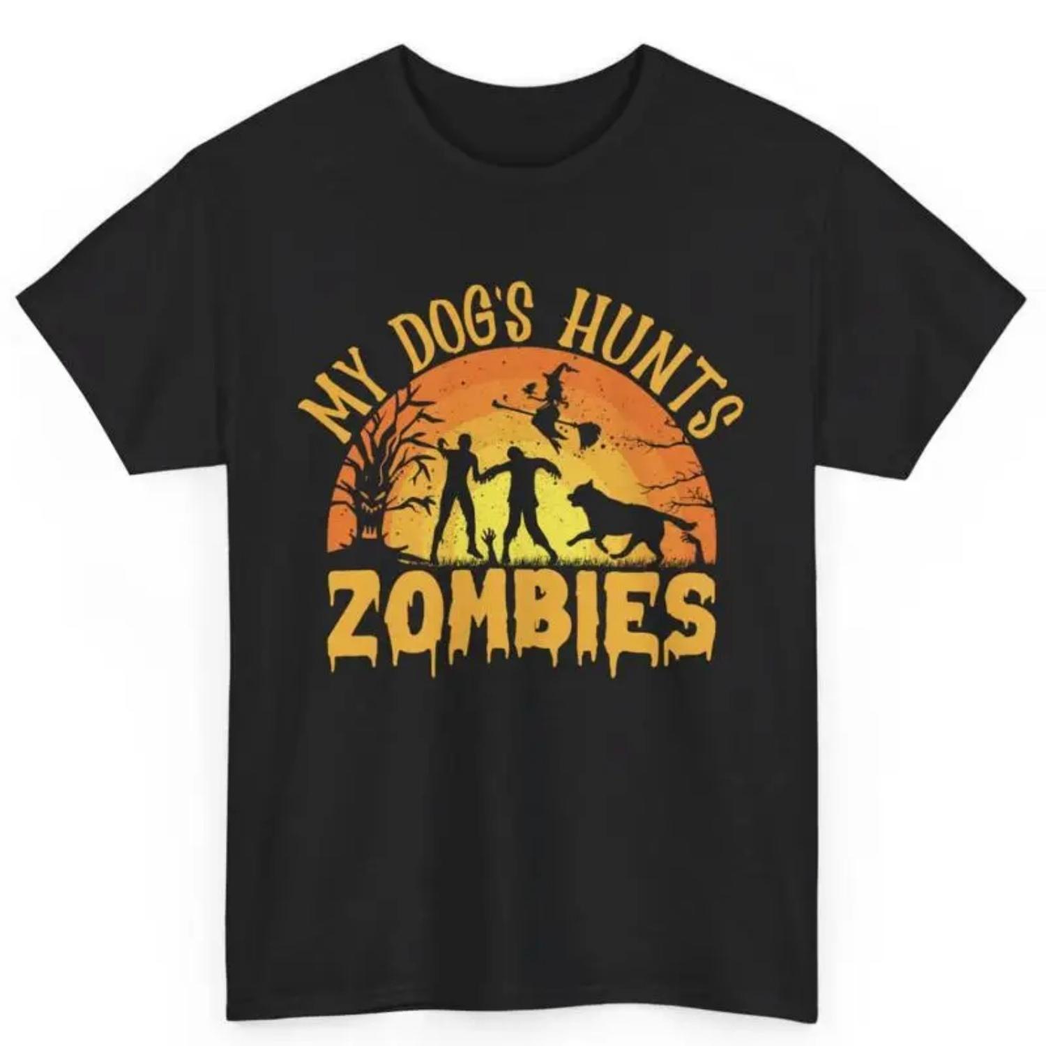 

My Dog Hunts Zombies Halloween Lover Mom Cotton T Shirt S чёрный