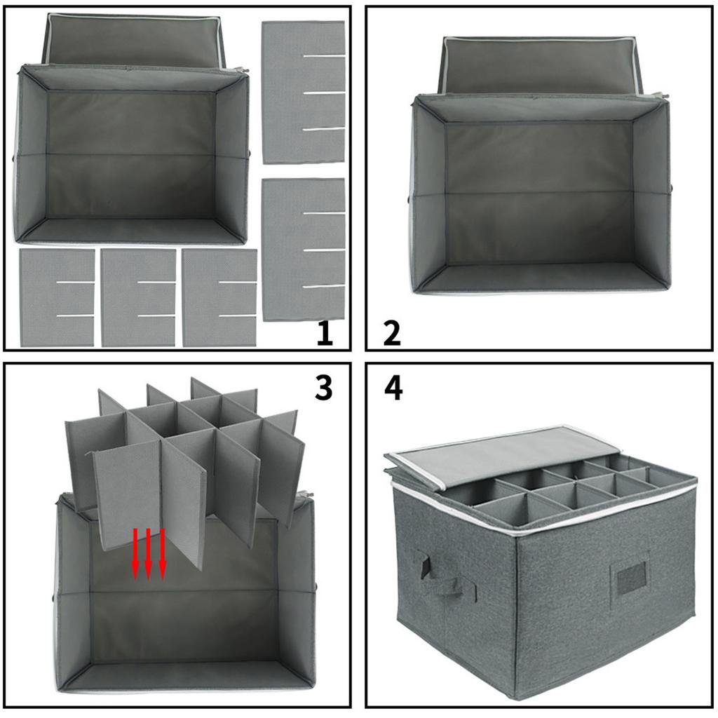 Foldable Wine Glass Organizer With Compartments and Handle Crystal Champagne Holder Stackable Hard Shell Storage Case