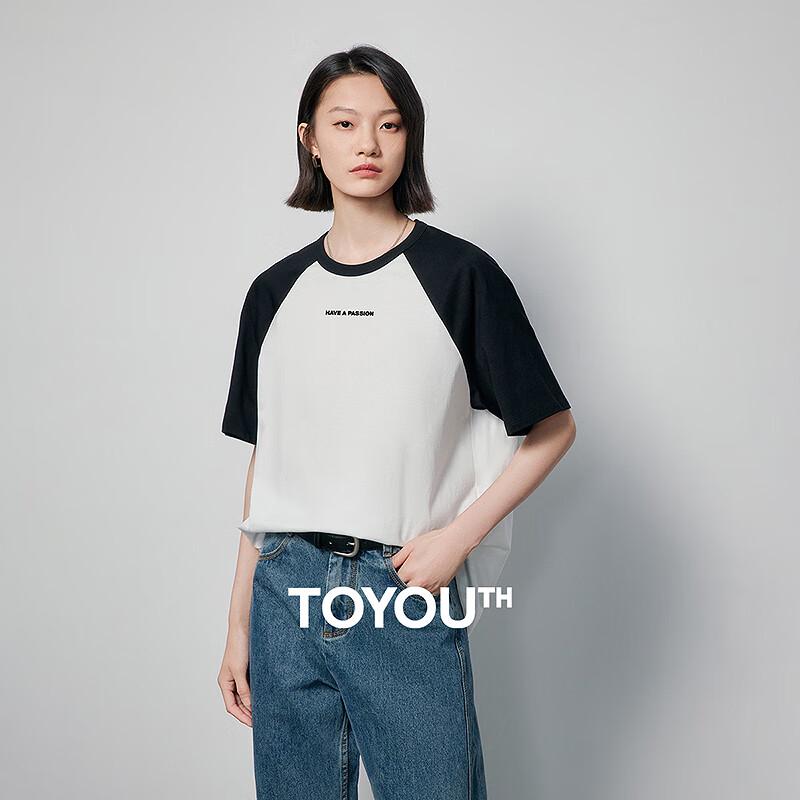 Women s Letter Print Color-block Loose T-Shirt M