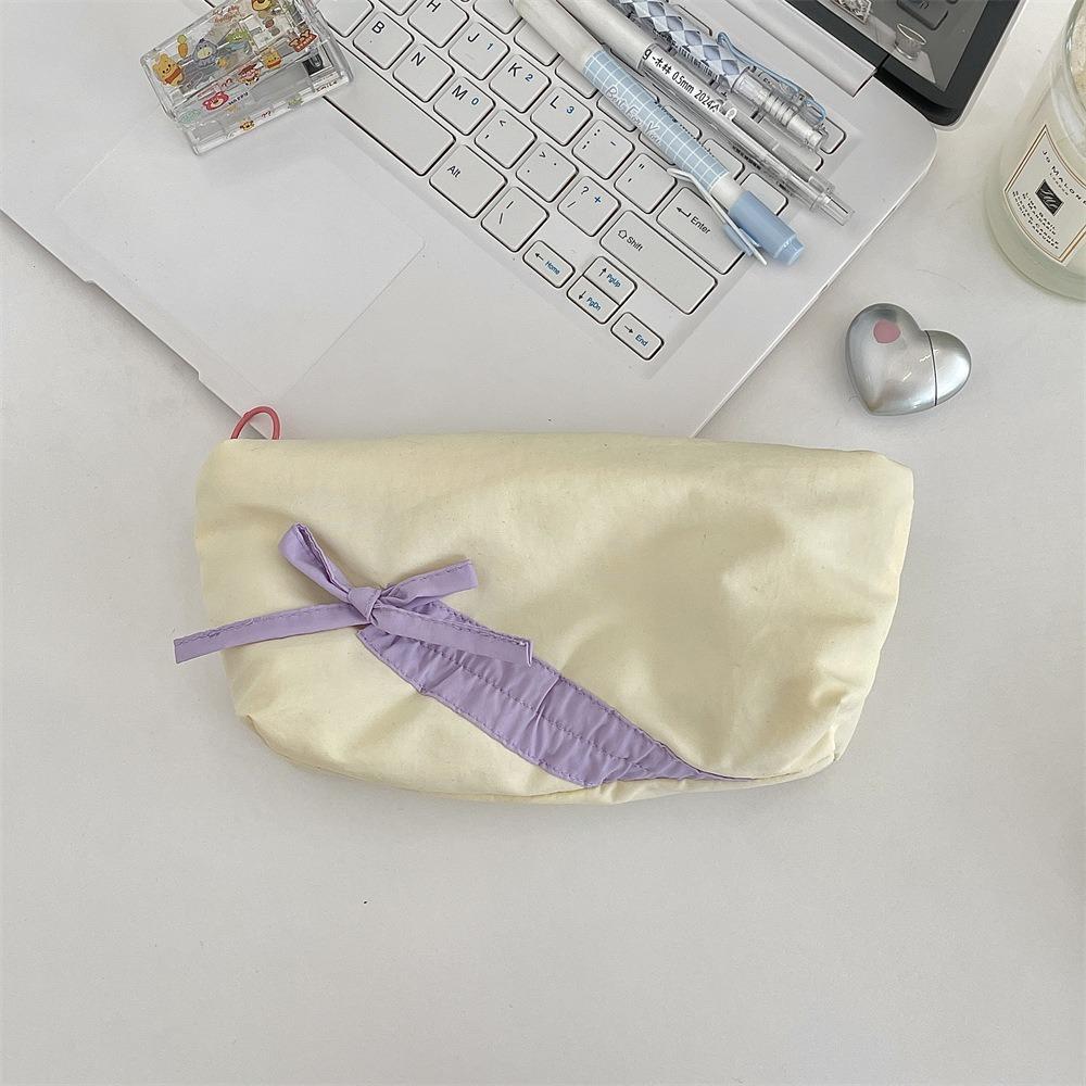 Large Capacity Bowknot Pencil Case Zipper Students Stationery Pouch New Makeup Bag  Women