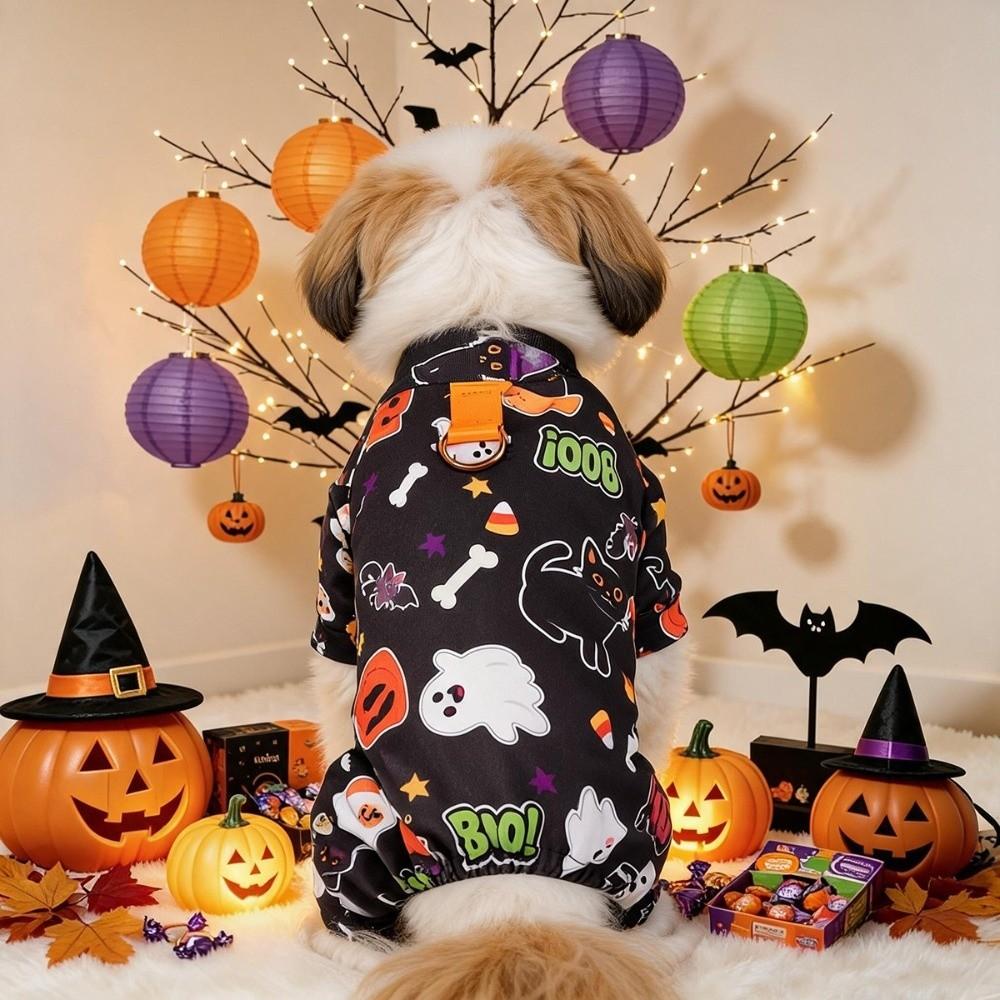 Cartoon Halloween Dog Jumpsuit Soft Ghost Pumpkin Dog Sleepwear Indoor Casual Wear