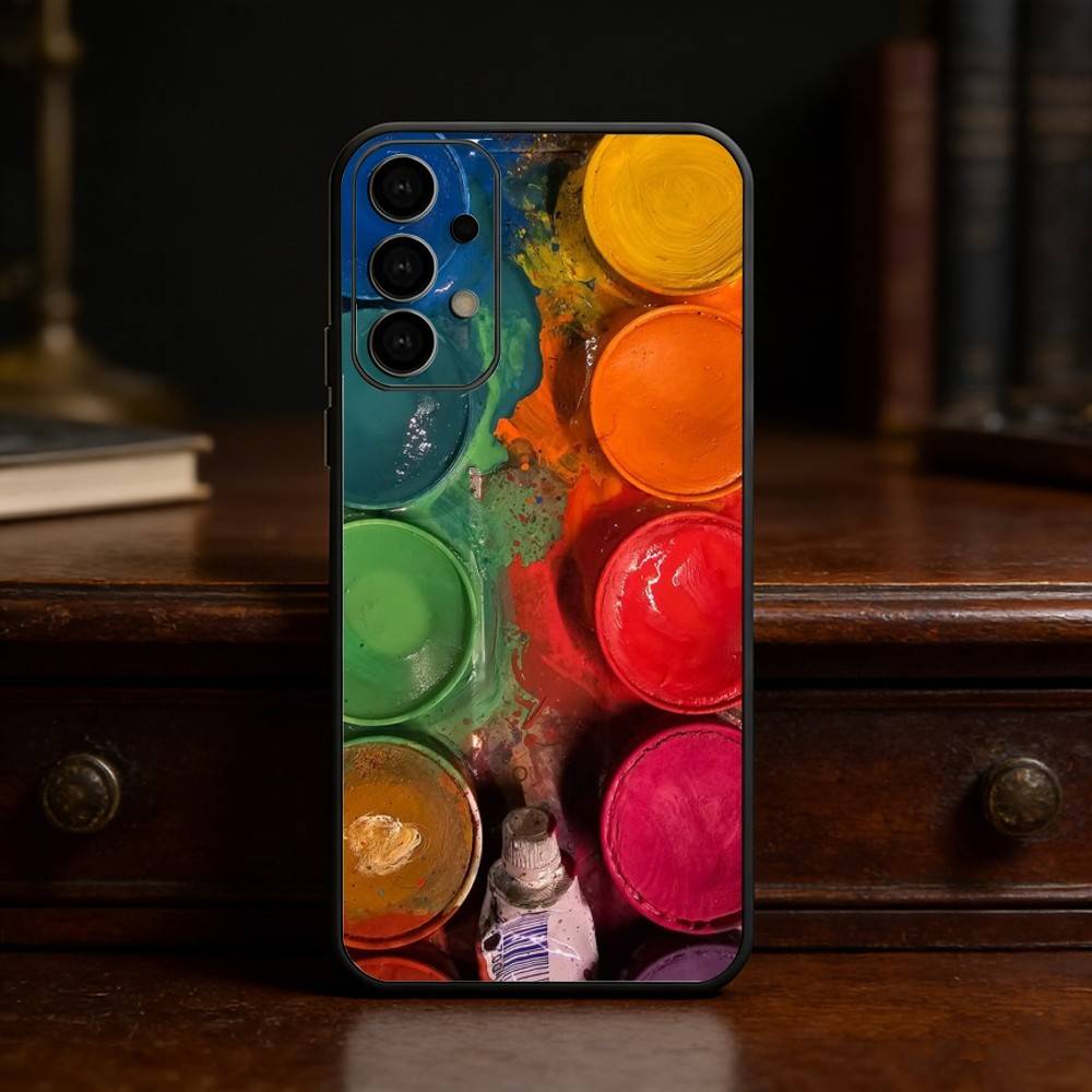 Watercolors Set Paint Palette Phone Case For Samsung S25,24,23,22,30,21,10,9,Ultra,Plus,Lite Soft Black Case