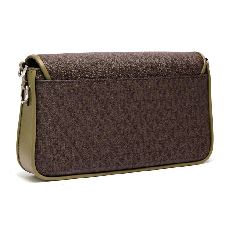 Michael Kors MK Bradshaw Woven Flap Vintage Chain Print Faux Leather Baguette Bag Women shoulder bag Olive-Green Brown 30S1S2BL1B390