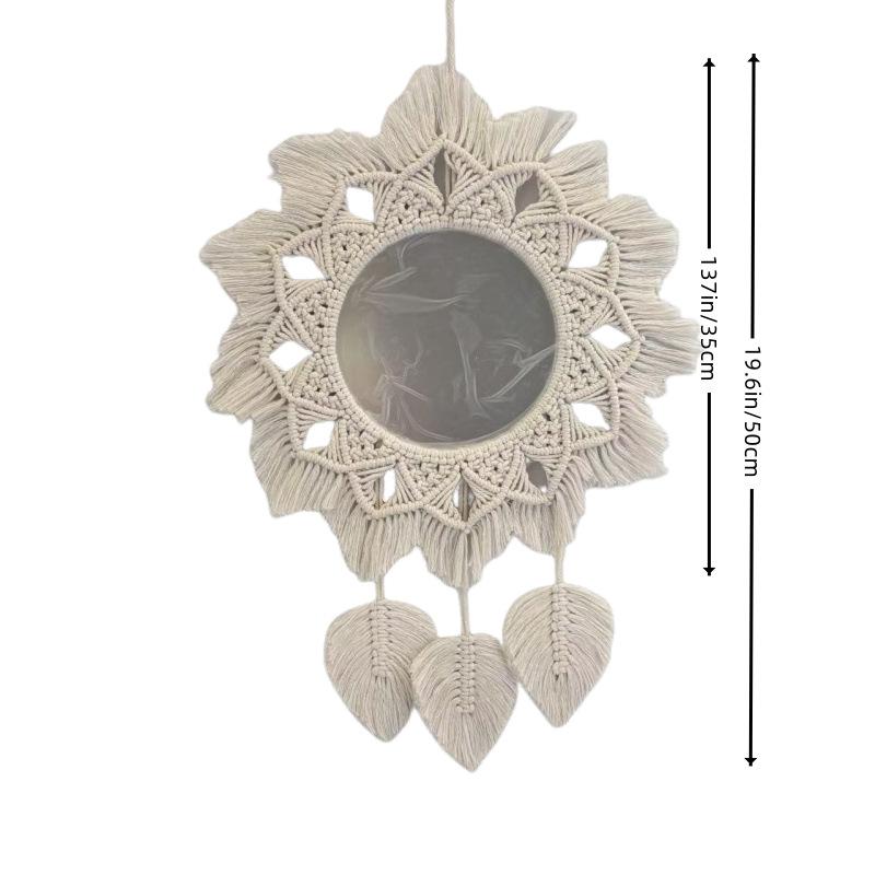 1pcs Mirror Wall Hanging Decorative Mirrors for Vanity Dorm Boho Woven Tassel Home Decor for Living Room Art Decorative Gifts