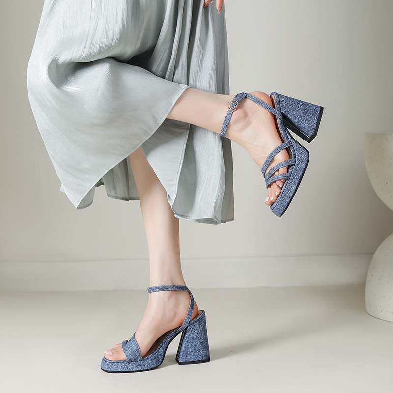 Krazing Pot Polyurethane Summer Size 43 Women Platform Super High Heels Women Peep Toe Ankle Straps Waterproof Sandals