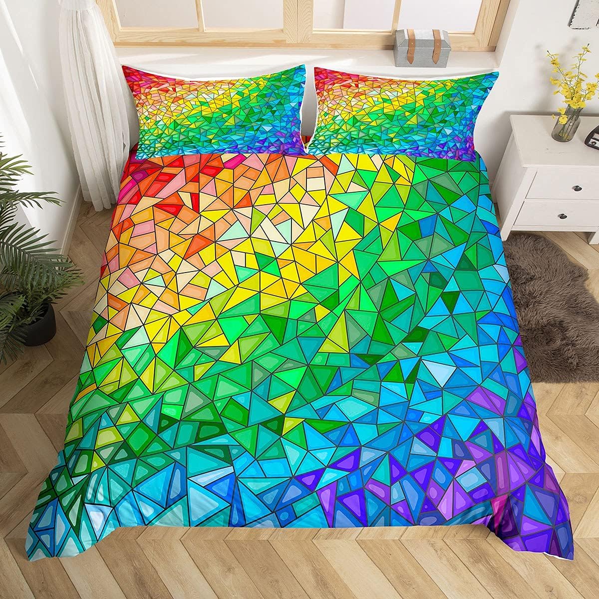 

Геометрический треугольник пододеяльник геометрия пэчворк постельное белье комплект твин, геометрия искусство полосы ромб пододеяльник для детей мальчиков EU Single(135x200cm)