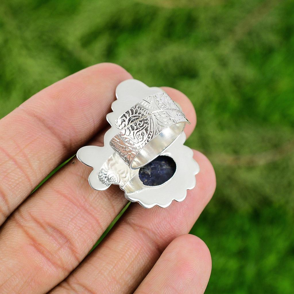 Gift For Women Stackable Adjustable Ring 925 Silver Natural Sodalite Gemstone