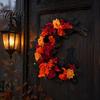 Halloween Wreath for Front Door Black Cat Moon Wreath, Gothic Crescent with Artificial Fall Rose Flowers Home Porch Wall Decor Floral