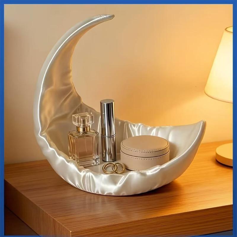 Moon Design Pearl White Jewelry Storage Tray Eco-friendly Resin Organizer for Bedroom Nightstand Vanity Daily Use