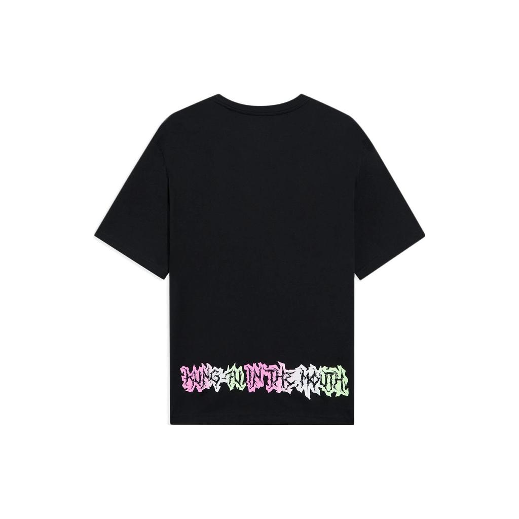 Li-Ning Casual Solid Color Letter Print Crew Neck Short Sleeve T-Shirt Men Tops Black AHSS391-2