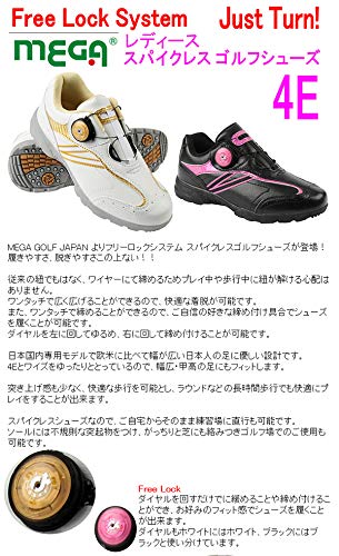 Hirota Golf Mega Golf Women's Golf Shoes, Black, Size 23.0 Cm, 4E