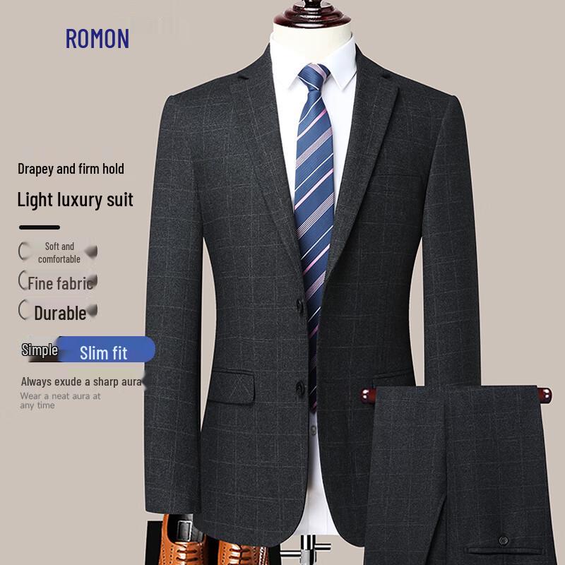 Romon Men s Business Formal Plaid Two-Piece Suit 180A