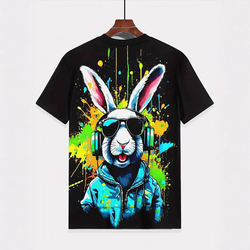 Summer Round Neck 3D Cartoon Rabbit Printed Top Fashionable Casual Short Sleeved Children's Boy T-shirts