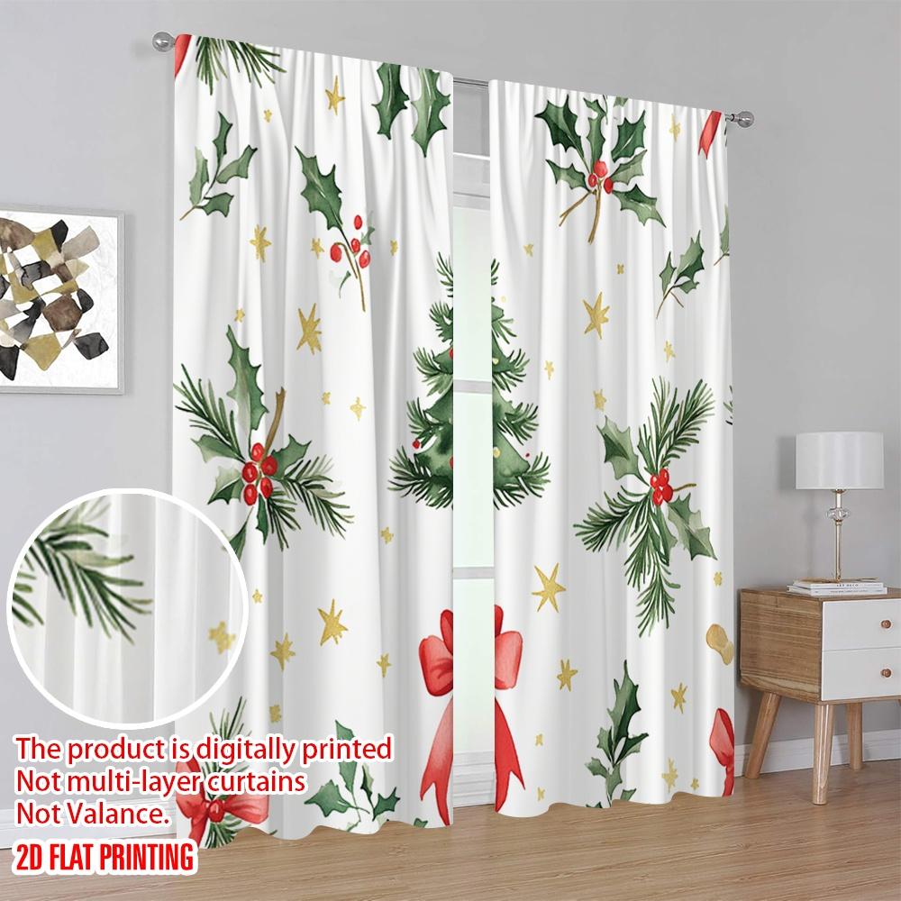 2 Stück, 2D-Flachdruck Kreative Vorhänge Weihnachtsbaum Schleife Beere (3) Vielseitiges, strapazierfähiges Polyester (ohne Stange) Dekorationen Für