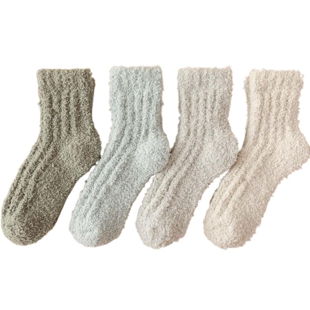 4Pairs Sleeping Floor Plush Socks Winter Mid Tube Socks Women Kawaii Coral Fleece Socks  Autumn