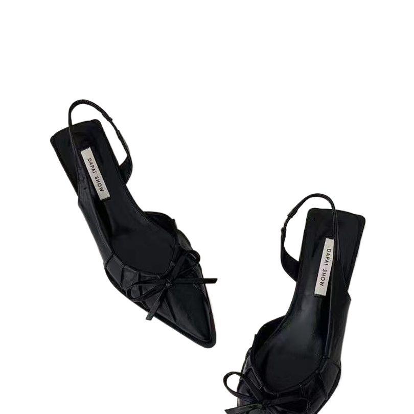 Retro Simple Temperament Pointed Head Bag Head Sandals Women'S Summer Thick Heel Back Strap Low Heel Casual Cool Single Shoes