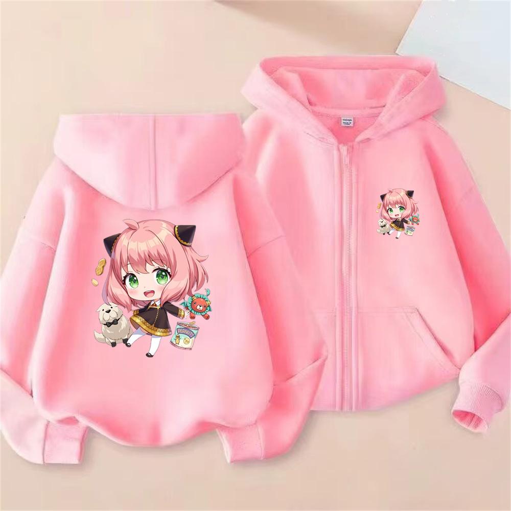 Anime Spy X Family Children Hoodie Tops Girl Boy Sweatshirt Kid Zipper Coat Casual Sweatshirts black autumn Clothes