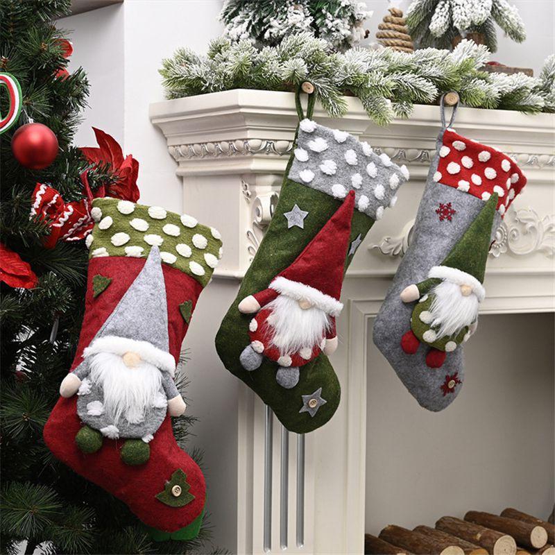 Large Christmas Stocking Gnome Santa Claus Candy Gift Bag For Festive Holiday Decor