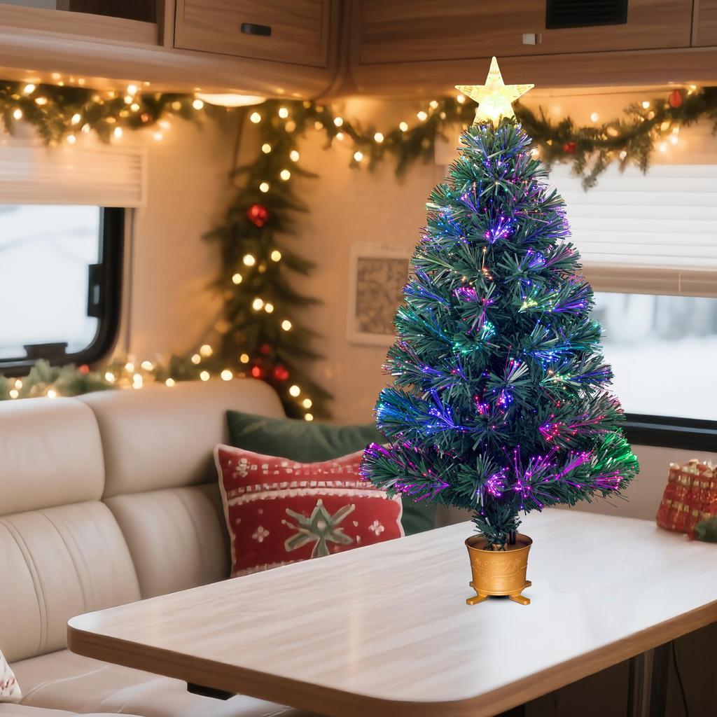 Mini Fiber Optic Tabletop Christmas Tree with Transparent Star Topper YUETJIN 80 Cm High Green Tree