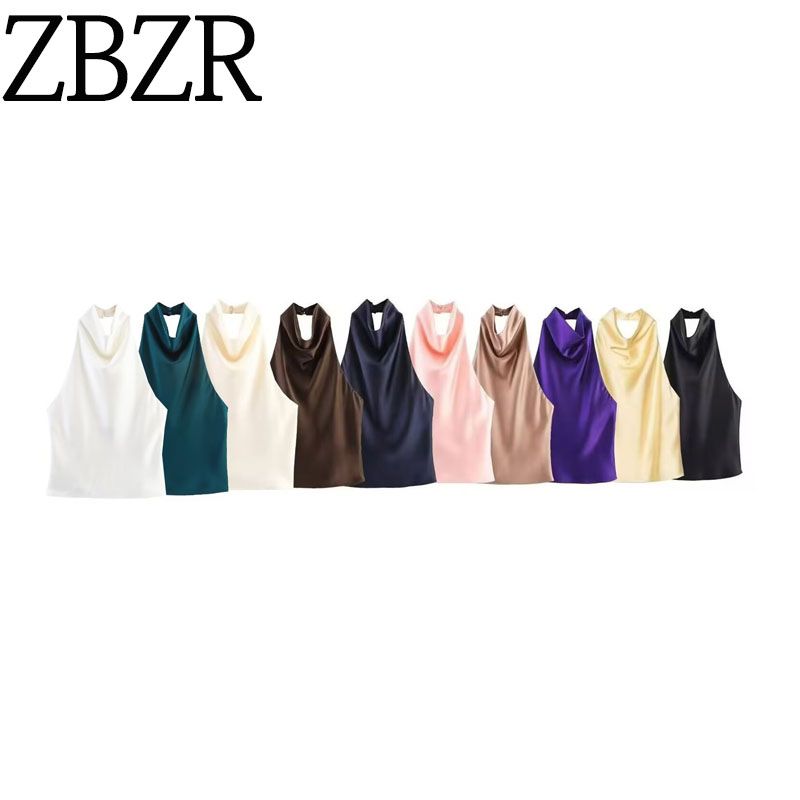 Zbzr Autumn New Women Clothes Western Style Fashion Silk Satin Texture Elegant Neck Collar Top 3203317
