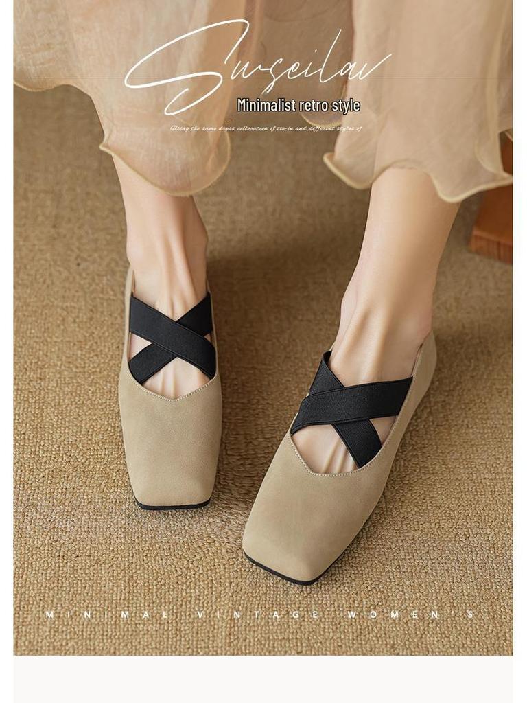 Weiwei Girl Silver Ballet Shoes: Retro Cross Strap Single Shoes with Soft Sole, Square Toe, Shallow Mouth for Women.