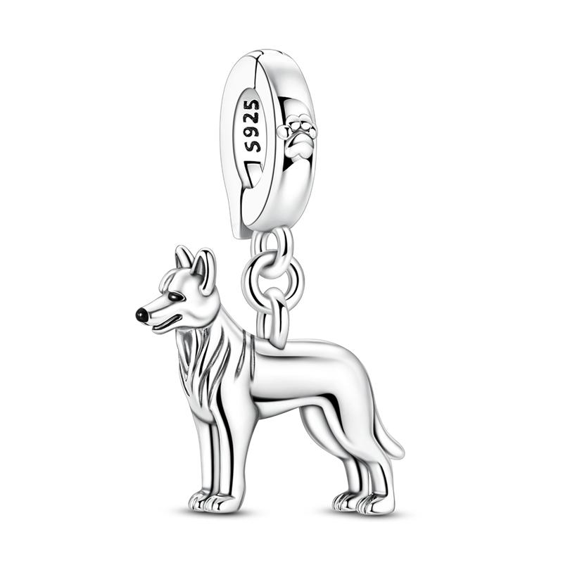 Niedliche Haustiere Hund Anhänger Perle 925 Silber CZ Zirkon Golden Retriever Teddy Welpe Anhänger Passend für Original Armband DIY Schmuck